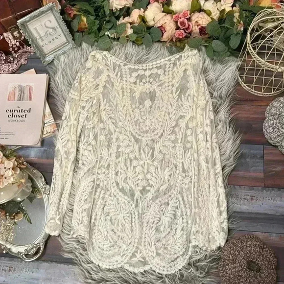 Retro Embroidery Floral Lace Blouse overshirt - Picture 7 of 9